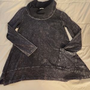 Jess & Jane Small Tunic Top Dark Grey/Black 100% Cotton Pocket